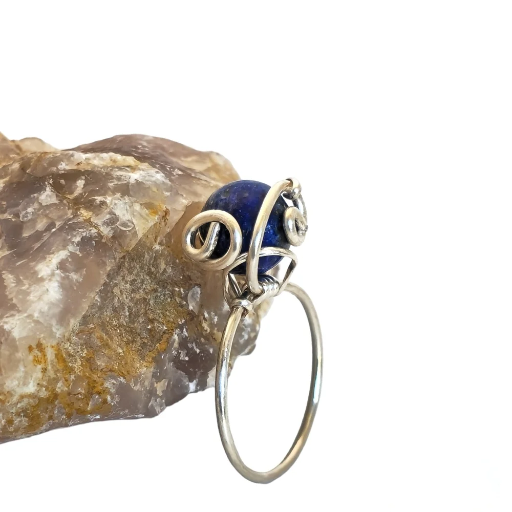 Handmade✨'Lapis Ivy'🌿Wire-wrapped Lapis Lazuli Bead Size 9.5 - Picture 1 of 4